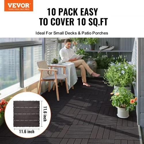 VEVOR Terrassenfliesen, 10er-Set, Balkonfliesen 30x30cm, Klickfliesen, wasserdichter Kunststoff-Bodenbelag für den Außenbereich, Terrassenbodenbelag für Veranda, Pool, Balkon, Hinterhof, Dunkelbraun VEVOR Terrassenfliesen, 10er-Set, Balkonfliesen 30x30cm, Klickfliesen, wasserdichter Kunststoff-Bodenbelag für den Außenbereich, Terrassenbodenbelag für Veranda, Pool, Balkon, Hinterhof, Dunkelbraun