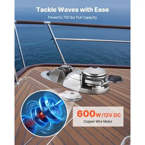VEVOR Elektrische Ankerwinde, 12V DC 600W, Ankersysteme passend für 1/4-Zoll-Ankerkette oder 9/16- bis 5/8-Zoll Nylonseil, Max. Zugkraft 320kg, Konstruktion aus Edelstahl 316, für Boote von 6–11m VEVOR Elektrische Ankerwinde, 12V DC 600W, Ankersysteme passend für 1/4-Zoll-Ankerkette oder 9/16- bis 5/8-Zoll Nylonseil, Max. Zugkraft 320kg, Konstruktion aus Edelstahl 316, für Boote von 6–11m