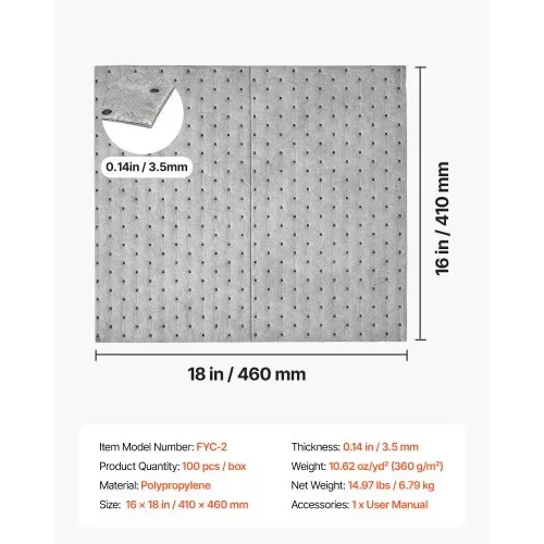 VEVOR 100 Stk. Ölsaugtücher 410x460mm Auffangmatten für Öl & Wasserbasis, Universelle Saugmatten zum Reinigen für Lager Werkstatt Garage Fabrik, 3-Lagige Polypropylen-Struktur, Saugstark, mit Box – Bild 6