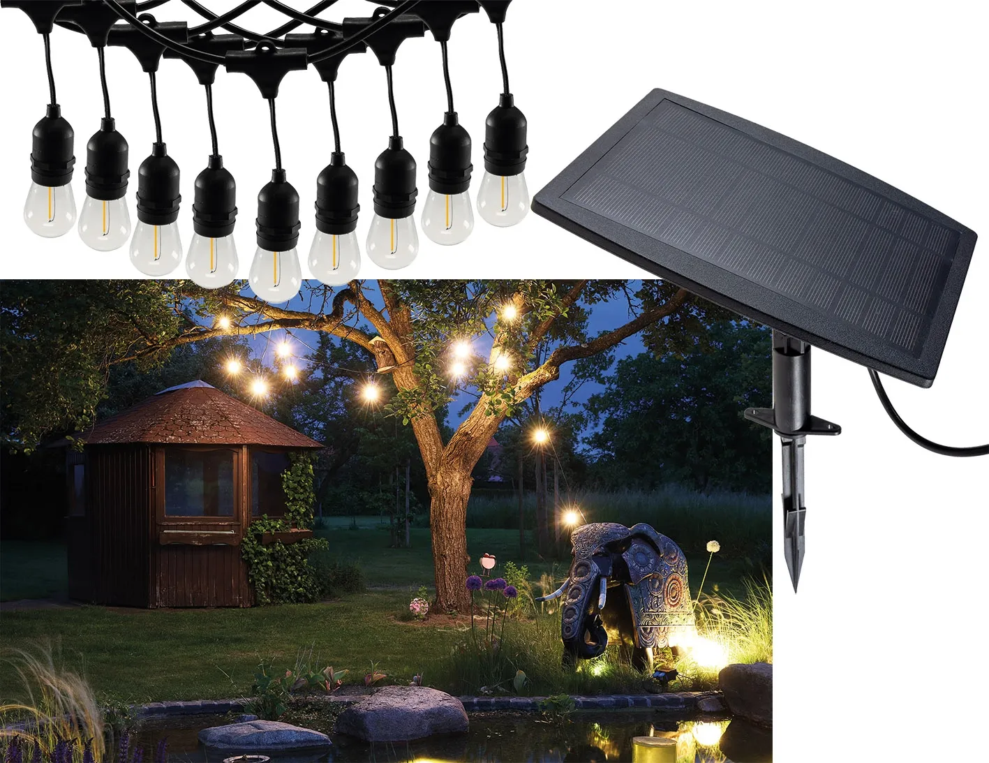 Biergarten-Lichterkette „CT-BGL 10Solar“ 2m + 4,5m, 10x Filament Led Lampe, IP44 Biergarten-Lichterkette „CT-BGL 10Solar“ 2m + 4,5m, 10x Filament Led Lampe, IP44