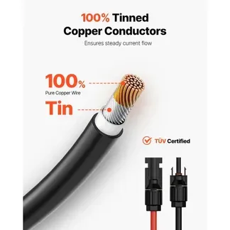 VEVOR Solarpanel 15,24 m, Verlängerungskabel 2er-Set, 6mm²/10AWG Kabel mit wasserdichten Buchsen- & Steckeranschlüssen, PV-Kabel für Solarpanele zu Hause, auf Schiffen & in Wohnmobilen, Schwarz & Rot VEVOR Solarpanel 15,24 m, Verlängerungskabel 2er-Set, 6mm²/10AWG Kabel mit wasserdichten Buchsen- & Steckeranschlüssen, PV-Kabel für Solarpanele zu Hause, auf Schiffen & in Wohnmobilen, Schwarz & Rot