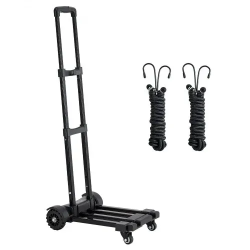 VEVOR Sackkarre klappbar, 131,5kg Tragkraft, Transportkarre mit 4 Rädern, 2 elastischen Seilen & erweiterbarer Basis, Transportwagen für Flughafen, Reisegepäck, Büroumzüge, Schwarz, 530x320x970mm – Bild 8