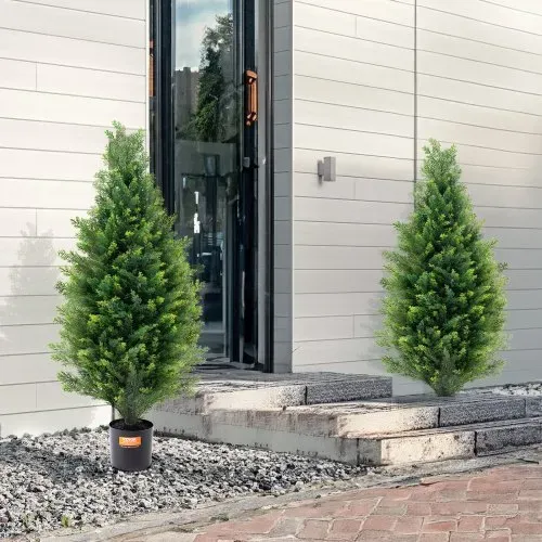 VEVOR Künstlicher Formschnittbaum aus Zeder, 91,4 cm hoch (2 Stück), mit zusätzlichen Blättern und Topf, künstliche immergrüne Kiefern-Zypressenpflanze, UV-geschütztes künstliches Grünset – Bild 7
