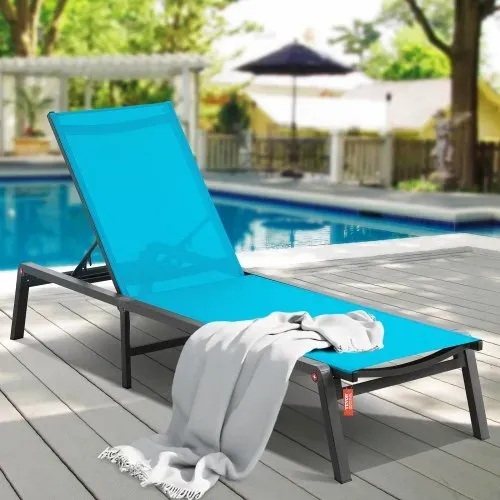 VEVOR Chaiselongue-Sessel für den Außenbereich, Aluminium-Terrassen-Loungesessel mit 5 verstellbaren Positionen, klappbarer Pool-Loungesessel mit Liegefunktion und komplett flacher Sonnenstuhl für Terrasse, Strand, Pool, Blau – Bild 7