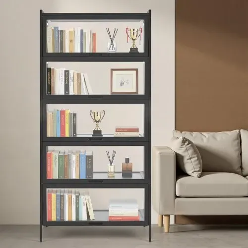 VEVOR Sammlervitrine Vitrinenschrank 5-stöckig, 172 cm hoch, Standvitrine mit natürlicher Holzrahmen (9,07 kg Tragkraft pro Schicht), Standregal Bücherregal für Büro Spielzimmer Wohnzimmer – Bild 7