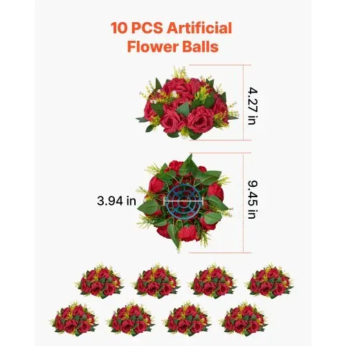 VEVOR Kunstblumen, 10 Stück, 240 x 240 x 120 mm, Kunstblumenkugeln, künstliche Blumenarrangements, Seidenrosen Blumenstrauß für Hochzeits-Tafelaufsätze, Tischdekorationen zu Hause, Partys – Bild 2