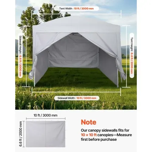 VEVOR 4x Seitenwände für Pavillon, Seitenteile für 3 x 3 m Faltpavillon, Wasserfeste Seitenplanen mit Sonnenschutz PU-Beschichtung, Seitenwand mit Reißverschlusstür für Outdoor-Events Camping, Weiß – Bild 2