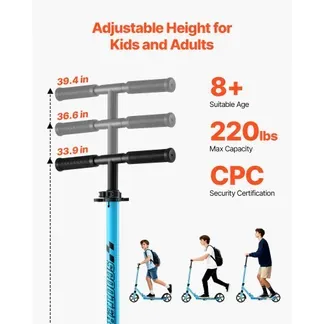 VEVOR Scooter (2 Räder) für Kinder ab 8 Jahren, Cityroller Kinderroller Straßenroller mit höhenverstellbarem Lenker & rutschfestem Deck, faltbarer Tretroller bis zu 100 kg, Schwarz + Blau VEVOR Scooter (2 Räder) für Kinder ab 8 Jahren, Cityroller Kinderroller Straßenroller mit höhenverstellbarem Lenker & rutschfestem Deck, faltbarer Tretroller bis zu 100 kg, Schwarz + Blau