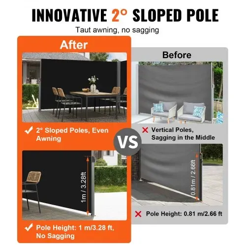 VEVOR Terrassen Windschutz 180 x 600 cm schwarz Rollo Seitenmarkise ausziehbar für den privaten oder gewerblichen Gebrauch – Bild 2