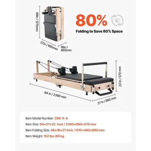 VEVOR faltbarer Pilates Reformer Trainingsgerät aus Gummibaumholz für Heim-Fitnessstudio, Pilates-Bett mit doppeltem Widerstand – Feder & Kordel, Ausrüstung mit Sitzbox, bis zu 181,44 kg – Bild 6