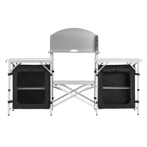VEVOR Klappbare Campingküche, Campingschrank mit 2 MDF-Beistelltischen, Abnehmbarem Windschutz für den Kocher, 2 Stauräumen & X-förmigen Beinen, Camping-Küchenstation für Picknick, Grillen & Reisen – Bild 8