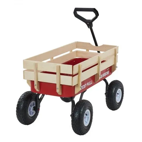 VEVOR Handwagen für Kinder, 102 cm Bollerwagen, Transportwagen mit Schiebestange, aus Holz & Metal, max. 150 kg tragbar, ideal für Kinder ab 5 Jahren, Garten, Ausflüge & Strand, Farbe Rot & Schwarz – Bild 9