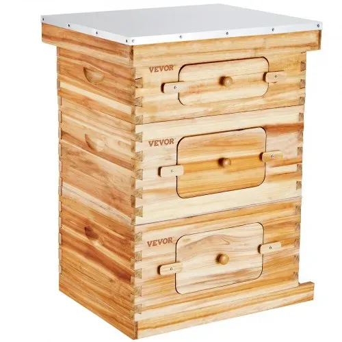 VEVOR Bienenstock, Zander Beute für 30 Rahmen, mit Bienenwachs beschichtetes Holz, 2 tiefe + 1 mittelgroßer Bienenkasten, Langstroth-Bienenstock-Set, transparente Acrylfenster mit Fundamenten – Bild 8