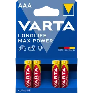 Micro-Batterie VARTA “Longlife Max Power“ 1,5 V, Typ AAA, LR03, 4er-Blister Micro-Batterie VARTA “Longlife Max Power“ 1,5 V, Typ AAA, LR03, 4er-Blister