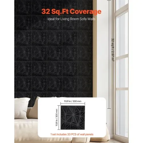 VEVOR 3D-Wandpaneele, 33er-Set 30x30 cm PVC-Moderne minimalistische Wandverkleidung, 2,97 m², Wanddeko, Inneneinrichtung für Decke, Schlafzimmer, Wohn- und Spielzimmer, Mattschwarz – Bild 4