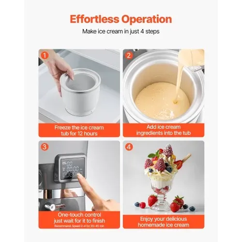 VEVOR Eismaschine Eiscrememaschine 1,7 L Standmixer 6-Gang mit LED-Digitalanzeige & Timer & Rührpaddel & Knethaken & Spritzschutz, für DIY Gefrorener Joghurt, Frucht-Gelato Sorbet Grau 1400 W – Bild 4