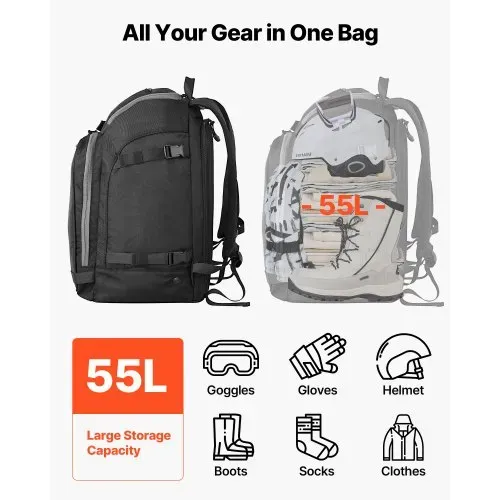 VEVOR Skitasche, 55 L, Reiserucksack für Snowboardstiefel, Skischuhtasche aus strapazierfähigem 1680D Oxford, Skisack für Ski, Snowboard, Helm, Schutzbrille, Handschuhe, Zubehör (schwarz) VEVOR Skitasche, 55 L, Reiserucksack für Snowboardstiefel, Skischuhtasche aus strapazierfähigem 1680D Oxford, Skisack für Ski, Snowboard, Helm, Schutzbrille, Handschuhe, Zubehör (schwarz)