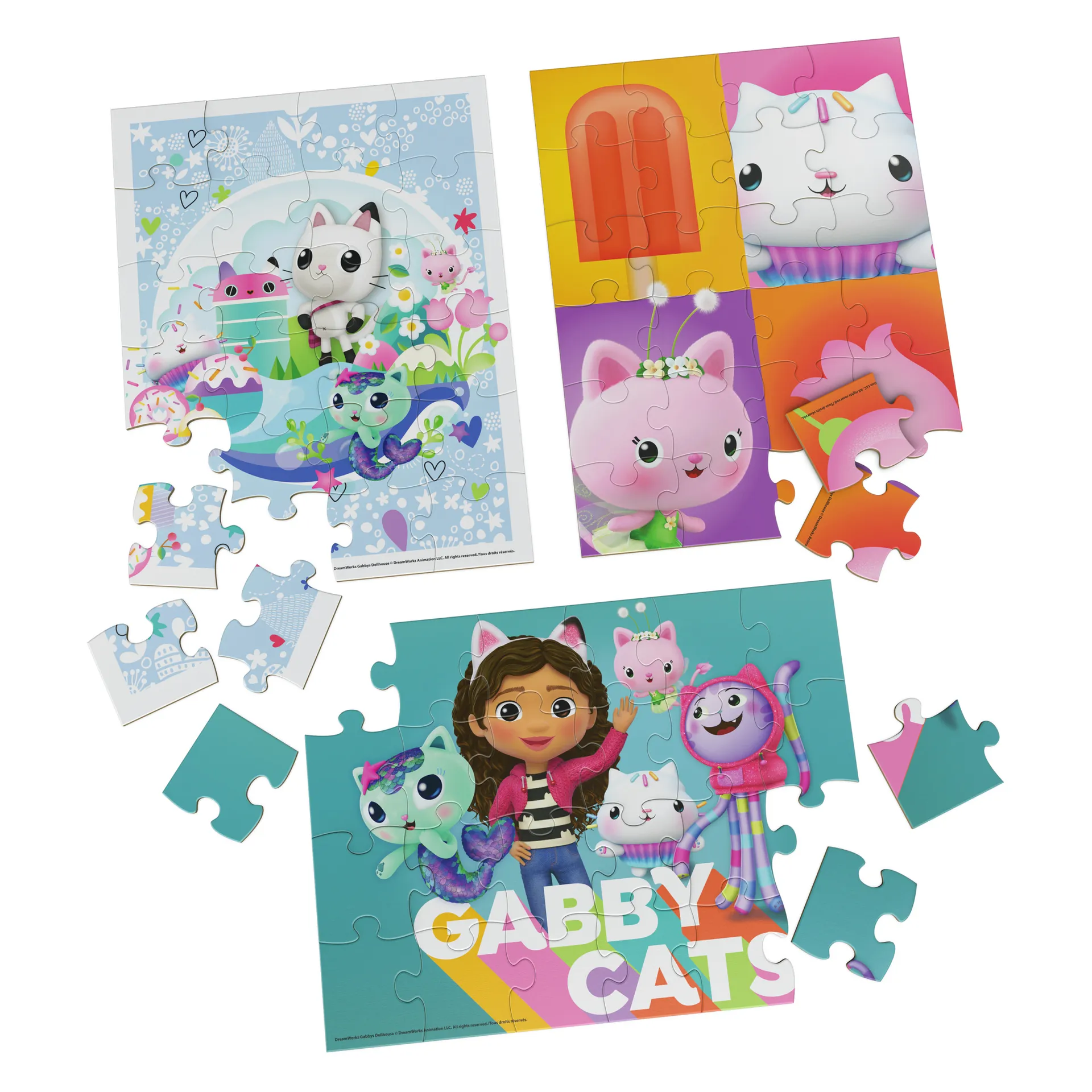 Games Gabby’s Dollhouse Holzpuzzle-Sammlung, 3 miau-tastische Puzzle-Motive mit stabiler Holzbox zur Aufbewahrung, jedes Motive besteht aus 24 Teilen, Puzzle-Spaß für alle Gabby-Fans ab 3 Jahren – Bild 3