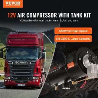 VEVOR 12-V-Luftkompressor-Set mit Tank 3 L, Zughorn-Luftkompressor-Satz, 90-120 psi Arbeitsdruck, Integriertes Luftkompressorsystem für Zug-Lufthupen, Aufpumpen von Reifen, LKWs, SUVs usw. Schwarz VEVOR 12-V-Luftkompressor-Set mit Tank 3 L, Zughorn-Luftkompressor-Satz, 90-120 psi Arbeitsdruck, Integriertes Luftkompressorsystem für Zug-Lufthupen, Aufpumpen von Reifen, LKWs, SUVs usw. Schwarz