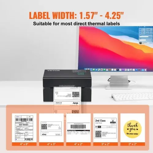 VEVOR Thermo-Etikettendrucker 175x109x94mm Edikettendruckgerät 300DPI Auflösung Labeldrucker Versandetiketten Drucker Bluetooth/USB Automatische Etikettenerkennung Windows Mac OS Linux Chromebook – Bild 4