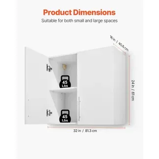 VEVOR Wandschrank für Waschküche, 2-stöckiger Wandhängeschrank mit verstellbarer Ablage, Küchenschrank mit 2 Türen, für Küche Bad Wäscherei, 40,6 x 81,3 x 61 cm (T x B x H), Oberschrank Weiß VEVOR Wandschrank für Waschküche, 2-stöckiger Wandhängeschrank mit verstellbarer Ablage, Küchenschrank mit 2 Türen, für Küche Bad Wäscherei, 40,6 x 81,3 x 61 cm (T x B x H), Oberschrank Weiß