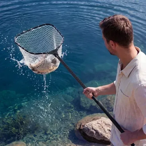 VEVOR Angelkescher Faltbar mit Teleskopstange und Integrierter Längenskala, Unterfangkescher aus Aluminiumlegierung 6063 und Weichem Silikongewebe, Fischkescher 193 cm Gesamtlänge, für Kajak Boot Ufer – Bild 7