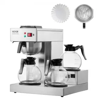 VEVOR 12 Tassen gewerbliche Filterkaffeemaschine, Kaffeemaschine mit 3 Glaskaraffen & 3 Warmhalteplatten, Kaffeemaschine aus Edelstahl mit automatischer Wasserzufuhr, für Restaurants, Büros, Cafés VEVOR 12 Tassen gewerbliche Filterkaffeemaschine, Kaffeemaschine mit 3 Glaskaraffen & 3 Warmhalteplatten, Kaffeemaschine aus Edelstahl mit automatischer Wasserzufuhr, für Restaurants, Büros, Cafés