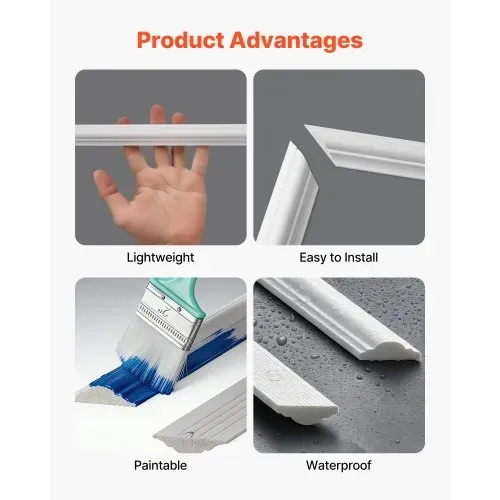 VEVOR Wandform-Set, 3er-Pack, 78,99/80,01/60,96/90,93cm Stuckleisten aus Lackierbarem Polystyrol, Wandleiste, Zierleiste für Wände, Friesleisten für Wohnzimmer, Schlafzimmer, Zuhause, Weiß – Bild 3