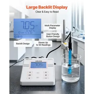 VEVOR Tisch-pH-Meter, Messbereich pH 0–14, Labortester-Set mit Hintergrundbeleuchtung, Kalibrierlösungen, Netzteil, Speicher für bis zu 50 Messwerte, für Temperatur- & Wasserqualitätsmessungen VEVOR Tisch-pH-Meter, Messbereich pH 0–14, Labortester-Set mit Hintergrundbeleuchtung, Kalibrierlösungen, Netzteil, Speicher für bis zu 50 Messwerte, für Temperatur- & Wasserqualitätsmessungen