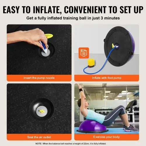 VEVOR Halb-Gymnastikball-Trainer, 23 Zoll Balance-Ball-Trainer, 660 lbs Stabilitätsball, Yoga-Ball mit Widerstandsbändern und Fußpumpe, Kraft-Fitnessball für das Heim-Fitnessstudio, Ganzkörpertraining – Bild 4
