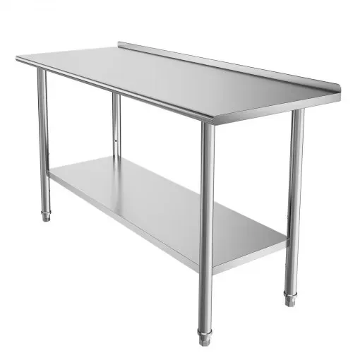 VEVOR Gasto Arbeitstisch 1524 x 610 x 894 mm, Edelstahltisch mit 2 Ebenen & Aufkantung & Höhenverstellbaren Ablagen Obere Ablage (254 kg) Untere Ablage (209 kg) Vorbereitungstisch für Restaurant – Bild 10