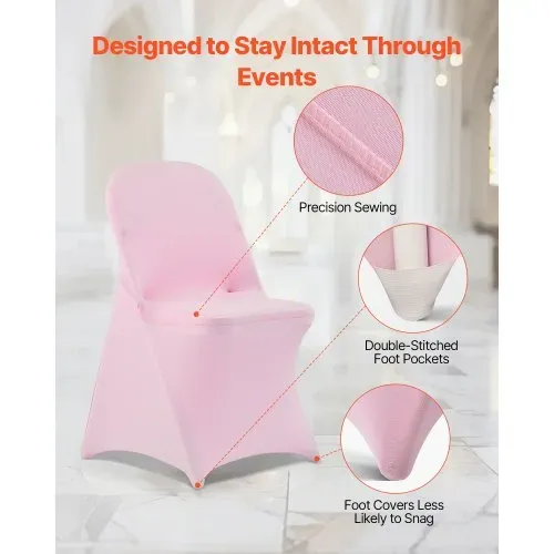 VEVOR Stuhlhussen Stuhlbezug Stretch 50 Stk. waschbarer & abnehmbarer Stuhlüberzug aus Polyester-Spandex für Hochzeitsfeiern Esszimmerbankette, passend für Klappstühle (45 x 46 x 77 cm) Pink – Bild 5