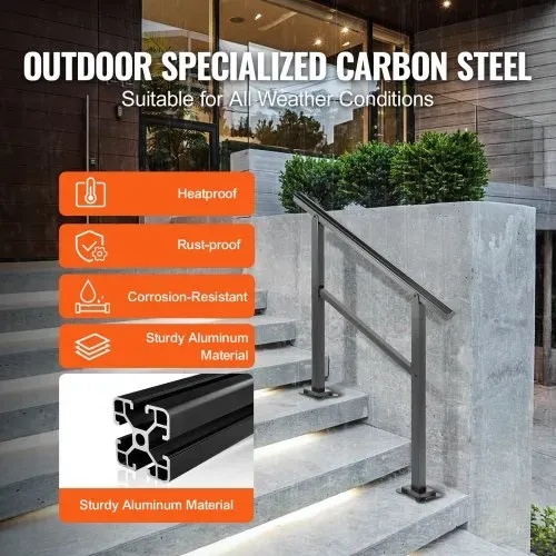 VEVOR Handlauf aus Aluminium Treppengeländer 91,4 x 89,5 cm Geländer mit Querstreben Brüstung 75 kg Tragfähigkeit 0-50 Grad Anpassung an Treppe Handlauf Außen Geeignet für 2 bis 3 Stufen Treppe – Bild 2