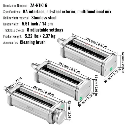 VEVOR 3 tlg. Manuelle Nudelmaschine Edelstahl, Edelstahl Frische Manuell Pasta Walze Maschine Italienische Flachteigmaschine Pastamaker inkl. Reinigungsbürste für Spaghetti, Lasagne usw. – Bild 6
