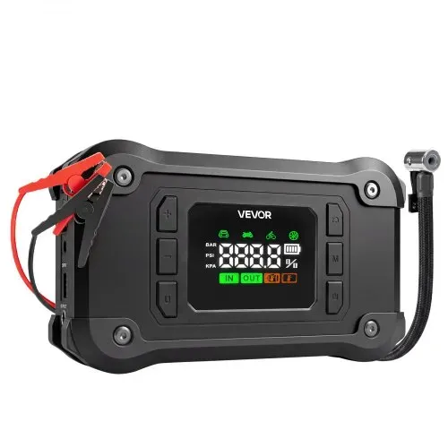 VEVOR Starthilfe Powerbank mit Luftkompressor 8000 A Spitzenleistung Schwarz für 9,0-L-Benzin- / 8,0-L-Dieselmotoren, 150 psi Reifendruck, Automatische Abschaltung, 12-V-Ladegerät und LED-Taschenlampe – Bild 8