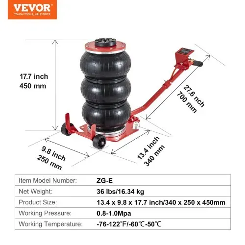 VEVOR Pneumatischer Wagenheber Triple Bag Air Jack 3 t, Dreifachbeutel Luftheber 140-450 mm Hubhöhe Sack-Luftwagenheber, 5 Minuten Hub Luftheber Wagenheber Arbeitssparend für SUV, Lkw, Pkw usw. – Bild 6