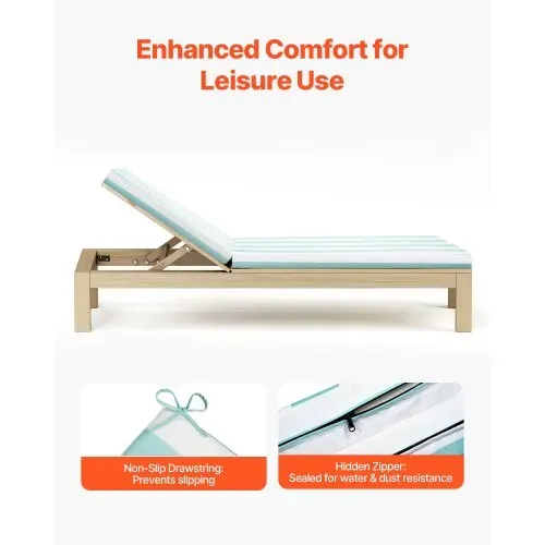 VEVOR Deckchair Auflagen, 2032x660x98 mm, Liegenauflagen für Außenbereich, wasserabweisend & farbecht, Sonnenliegen-Kissen mit Bändern, Terrassen-Liegepolster für Pooldeck, grün-weiß gestreift – Bild 4