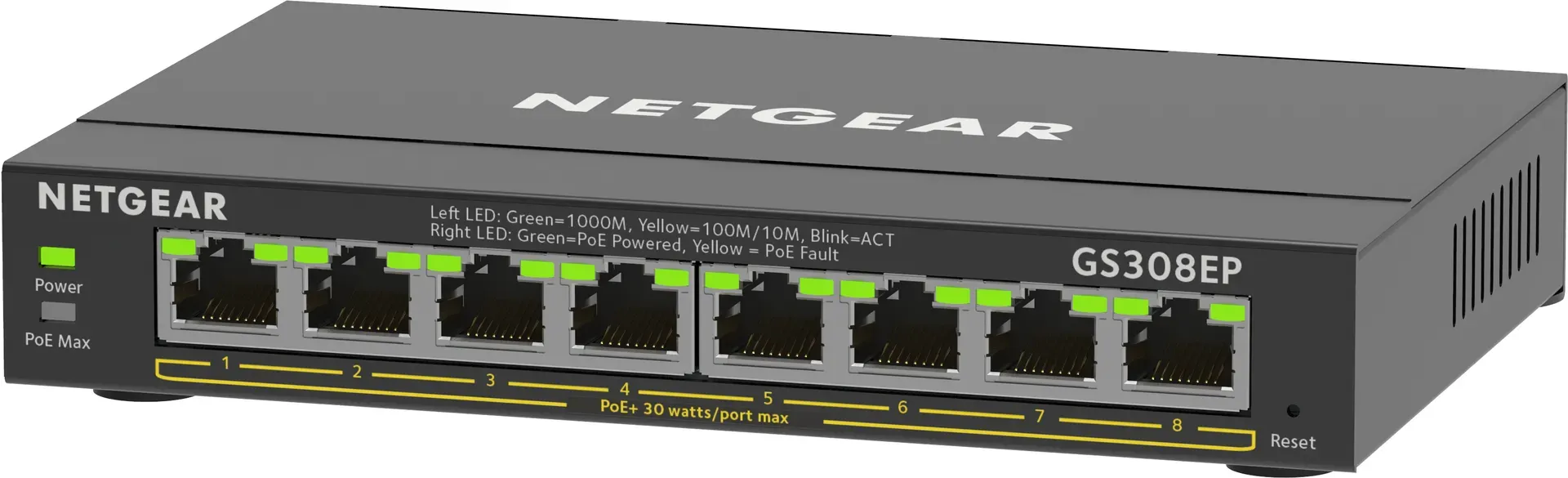 NETGEAR 8-Port Gigabit Ethernet PoE+ Plus Switch (GS308EP) Managed L2/L3 Gigabit Ethernet (10/100/1000) Power over Ethernet (PoE) Schwarz – Bild 2