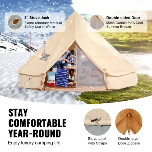 VEVOR Canvas-Glockenzelt 3 m 4-Jahreszeiten-Canvas-Zelt für Camping mit Herdanschluss – Bild 2