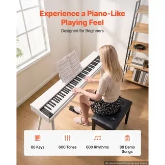 VEVOR Digitalpiano 88 Halbgewichtete Tasten in Standardgröße E-Piano Weiß für Anfänger, 600 Klangfarben, 600 Rhythmen, USB, MIDI, Audioausgang, Kopfhörerbuchse, Sustain-Pedal und HiFi-Lautsprechern VEVOR Digitalpiano 88 Halbgewichtete Tasten in Standardgröße E-Piano Weiß für Anfänger, 600 Klangfarben, 600 Rhythmen, USB, MIDI, Audioausgang, Kopfhörerbuchse, Sustain-Pedal und HiFi-Lautsprechern