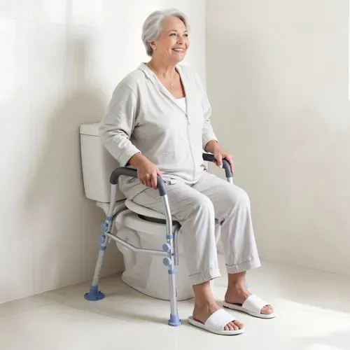 VEVOR Toilettensitzerhöhung Toilettenerhöhung mit Armlehnen & 136 kg Tragkraft & 4 Beinen, höhenverstellbarer erhöhter Toilettensitz mit Spritzschutz für ältere Menschen Senioren Schwangere – Bild 7
