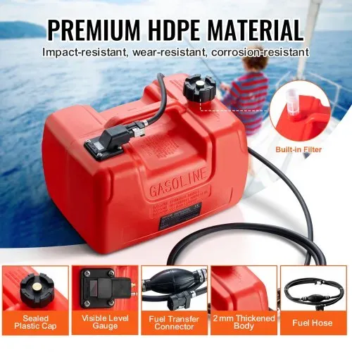 VEVOR Marine-Kraftstofftank, 12 L, tragbarer Bootstank mit Außenbordmotor, Kunststoff-Außenbord-Kraftstofftank für Marineboote mit Schlauch, leicht zu tragen für Yacht, Fischerboot, Deckboot, rot – Bild 4