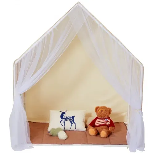 VEVOR Kinderspielzelt, Kinderzelt für Kinder von 1–5 Jahren, Kleinkinderzelt mit Matte und Zeltlampe, Zelt für Kinder mit Fenstern für drinnen und draußen, Jurtenzelt Beige 1 Tür 2 Fenster – Bild 8