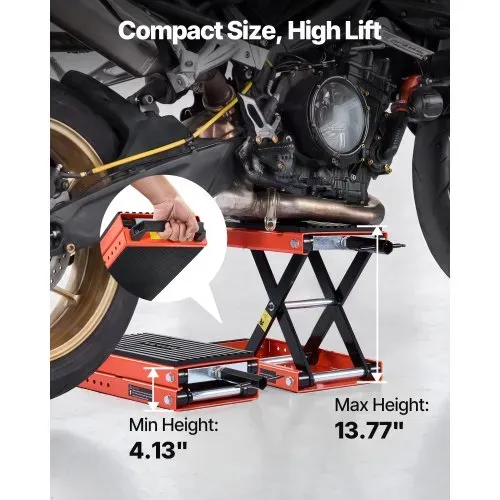 VEVOR Motorradheber 680 kg Tragkraft Motorradhebebühne mit Breiter Auflagefläche Sicherheitsbolzen 105-350 mm Höhenverstellbar Scherenheber aus Stahl für Straßenmotorräder Cruiser Schwarz Orange – Bild 2