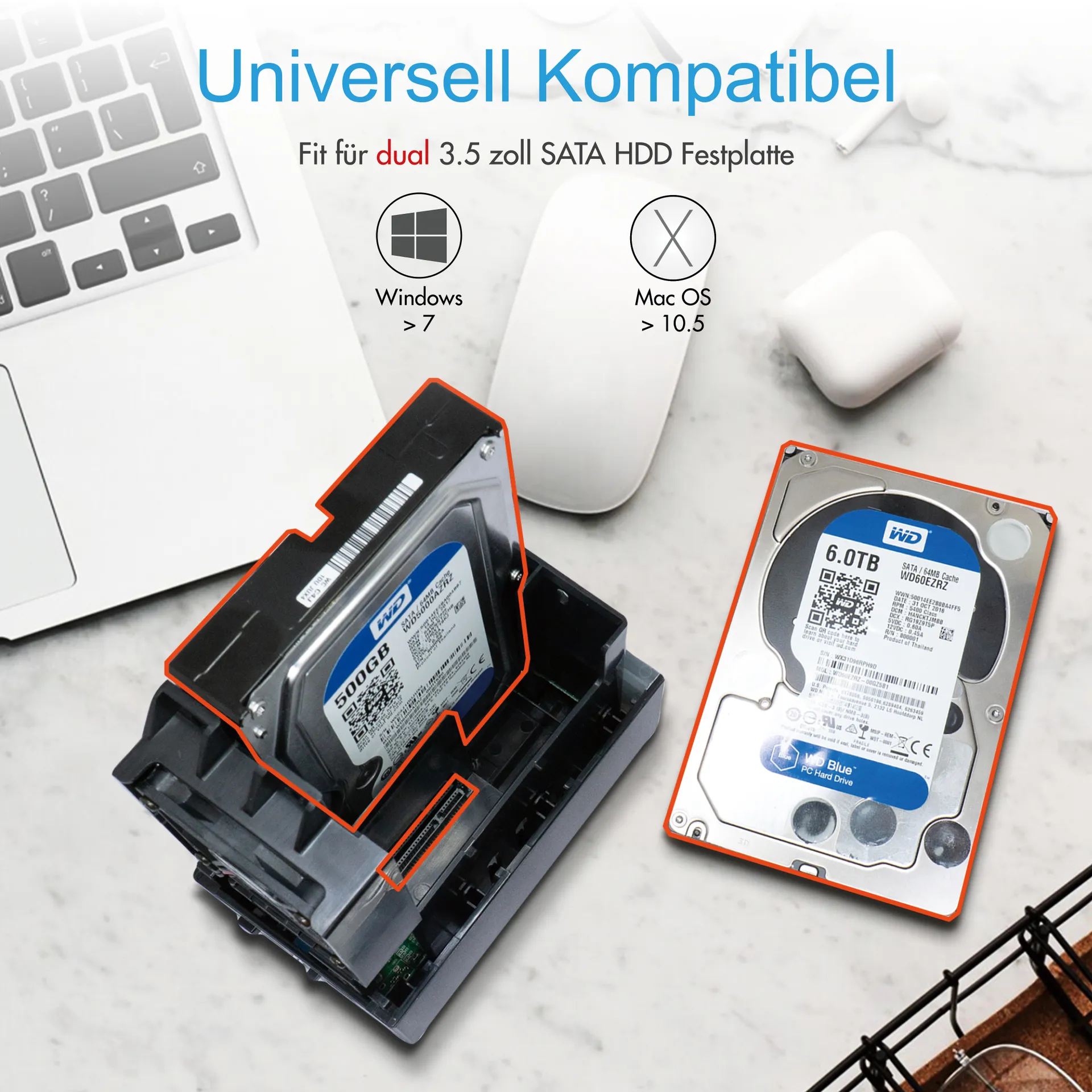 ICY BOX IB-RD3621U3, RAID-System für 2x 3,5" SATA III HDD zu USB 3.2 Gen 1 Host, RAID 0, 1, Large, Single, schwarz – Bild 4