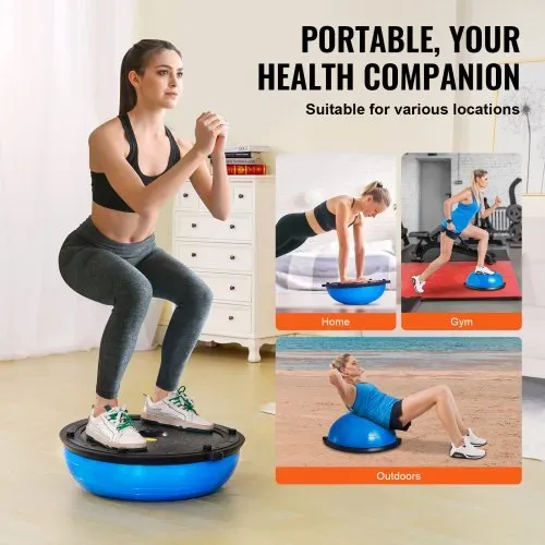 VEVOR Halb-Gymnastikball-Trainer, 584 mm Balance Ball Trainer, 300 kg Tragkraft Stabilitätsball, Yoga-Ball mit Widerstandsbändern und Fußpumpe, Kraft-Fitnessball für das Heim-Fitnessstudio, Blau – Bild 5