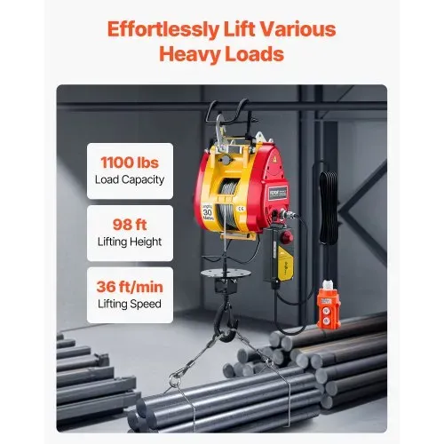 VEVOR 2-in-1 elektrische Hebewinde, 500 kg Kapazität, 1800 W tragbare Kraftwinde, 30 m Hubhöhe, 11 m/min mit Kabel- und kabelloser Fernbedienung, für Garage, Lager, Fabrik, Hebe- & Abschlepparbeiten VEVOR 2-in-1 elektrische Hebewinde, 500 kg Kapazität, 1800 W tragbare Kraftwinde, 30 m Hubhöhe, 11 m/min mit Kabel- und kabelloser Fernbedienung, für Garage, Lager, Fabrik, Hebe- & Abschlepparbeiten