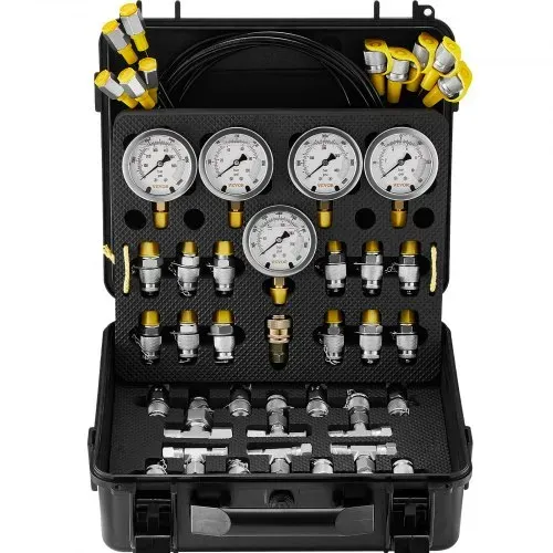 VEVOR Hydraulikdruck-Testkit, 10/100/250/400/600 bar, 5 Messgeräte, 13 Kupplungen, 14 T-Anschlüsse, 5 Testschläuche, Bagger-Hydraulik-Testmanometer-Set mit Tragetasche für Bagger-Traktoren-Maschinen – Bild 9