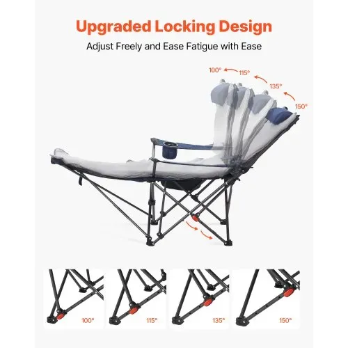 VEVOR Campingstuhl faltbar, Liegestuhl mit 4 verstellbaren Positionen, Relaxsessel Liege mit Getränkehalter, Strandstuhl mit Kopfstütze & Fußstütze, trägt 100 kg, für Outdoor Camping, blau – Bild 3