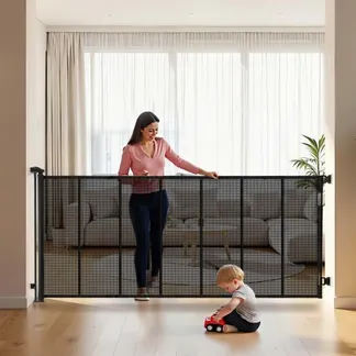 VEVOR einziehbares Babygitter Hundegitter ausziehbar auf 305 cm Breite / 98 cm Höhe, Haustiergitter mit verstärkten Fiberglasstreifen, Schutzgitter aus Netzgewebe für Terrassen Türen Garagen VEVOR einziehbares Babygitter Hundegitter ausziehbar auf 305 cm Breite / 98 cm Höhe, Haustiergitter mit verstärkten Fiberglasstreifen, Schutzgitter aus Netzgewebe für Terrassen Türen Garagen